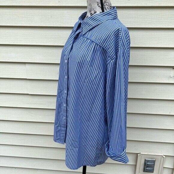 Dress Barn wrinkle resistant blue and white pin striped button up blouse - Picture 9 of 9